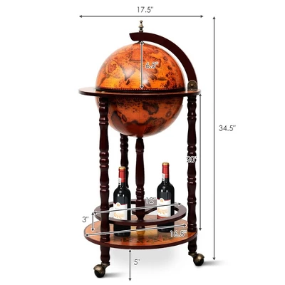 Costway 17.5'' Wood Globe Wine Bar Stand 16th Century Italian Rack Liquor Bottle Shelf 1 Costway 17.5'' Wood Globe Wine Bar Stand 16th Century Italian Rack Liquor Bottle Shelf