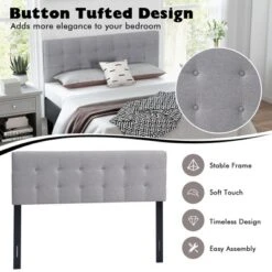 Costway Full/Queen Size Headboard Linen Fabric Upholstered Button Tufted Solid Wood Leg 13 Costway Full/Queen Size Headboard Linen Fabric Upholstered Button Tufted Solid Wood Leg -Furniture Haven Shop GUEST 194125ac e8ba 40f3 b52b 6c77f9420377