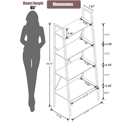 LuxenHome 4-Shelf 58.3" X 23.62" W Wood And Metal Ladder Bookcase. 7 LuxenHome 4-Shelf 58.3" X 23.62" W Wood And Metal Ladder Bookcase. - Image 7