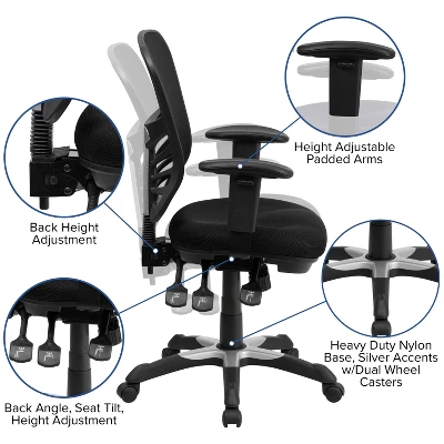 Emma And Oliver Mid-Back Black Mesh Multifunction Ergonomic Office Chair With Adjustable Arms 2 Emma And Oliver Mid-Back Black Mesh Multifunction Ergonomic Office Chair With Adjustable Arms - Image 2