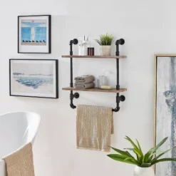 2-Tier Olivia Pipe Wall Shelf Unit With Hanging Rod Black/Rustic - Danya B. 8 2-Tier Olivia Pipe Wall Shelf Unit With Hanging Rod Black/Rustic - Danya B. -Furniture Haven Shop GUEST 19ad0a88 28f6 4cd0 b4a5 66ac0803f5a9