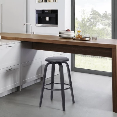 26" Harbor Backless Swivel Faux Leather Wood Counter Height Barstool Gray/Black - Armen Living 6 26" Harbor Backless Swivel Faux Leather Wood Counter Height Barstool Gray/Black - Armen Living - Image 6