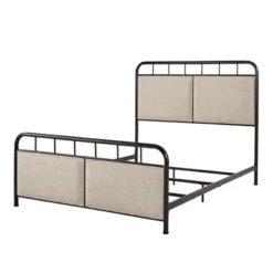 Queen Rathbone Nailhead Trim Upholstered Metal Bed Black/Oatmeal - Inspire Q -Furniture Haven Shop GUEST 1b09a90a dc49 415f 8592 b580a220cf35
