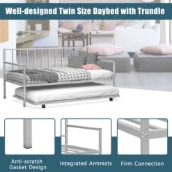 Costway Twin Metal Daybed With Roll Out Trundle Heavy Duty Frame Sofa Bed Set 14 Costway Twin Metal Daybed With Roll Out Trundle Heavy Duty Frame Sofa Bed Set -Furniture Haven Shop GUEST 1caa3675 c2df 4368 8eff f2569b1a3a3a