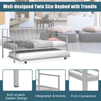 Costway Twin Metal Daybed With Roll Out Trundle Heavy Duty Frame Sofa Bed Set 6 Costway Twin Metal Daybed With Roll Out Trundle Heavy Duty Frame Sofa Bed Set - Image 6