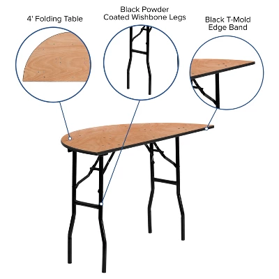 Flash Furniture 4-Foot Half-Round Wood Folding Banquet Table 2 Flash Furniture 4-Foot Half-Round Wood Folding Banquet Table - Image 2