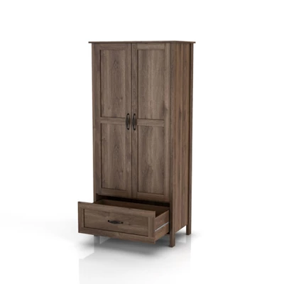 Nurembo 1 Drawer Wardrobe Closet Distressed Walnut - HOMES: Inside + Out 10 Nurembo 1 Drawer Wardrobe Closet Distressed Walnut - HOMES: Inside + Out - Image 10