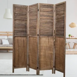 Rancho Shutter 4 Panel Room Divider With Folding Screen Room Partition Paulownia Wood Brown - Proman Products -Furniture Haven Shop GUEST 1d4962bd 8f19 4e5a 9ad8 a63f51e749a3