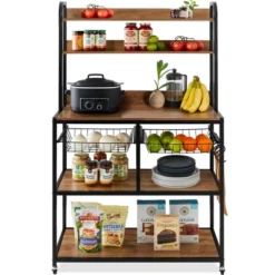 Best Choice Products 67in Counter-Height Baker's Rack W/ Locking Wheels, Adjustable Feet, 2 Wire Baskets 13 Best Choice Products 67in Counter-Height Baker's Rack W/ Locking Wheels, Adjustable Feet, 2 Wire Baskets -Furniture Haven Shop GUEST 1e657848 be08 4e8f 85db 67606940e94c
