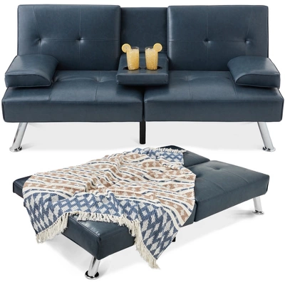 Best Choice Products Modern Faux Leather Convertible Futon Sofa W/ Removable Armrests, Metal Legs, 2 Cupholders 11 Best Choice Products Modern Faux Leather Convertible Futon Sofa W/ Removable Armrests, Metal Legs, 2 Cupholders - Image 11