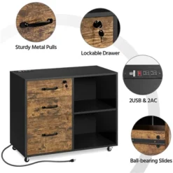 Yaheetech 3-Drawer Vintage File Cabinet With Socket And USB Charging Port Black/Rustic Brown -Furniture Haven Shop GUEST 2010b4a7 4275 459e bc37 b9696becfb46