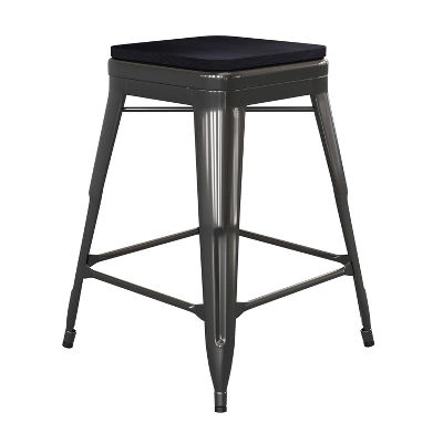 Emma And Oliver Set Of Four Backless Metal Stools With All-Weather Poly Resin Seats For Indoor Use Only 1 Emma And Oliver Set Of Four Backless Metal Stools With All-Weather Poly Resin Seats For Indoor Use Only