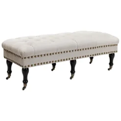 HOMCOM Mobile Upholstered Bench Rolling Button-Tufted Fabric Accent Ottoman With Nailhead Trim & Wheels -Furniture Haven Shop GUEST 2204e323 8960 4aa5 8af5 ed7d4a88ccc6
