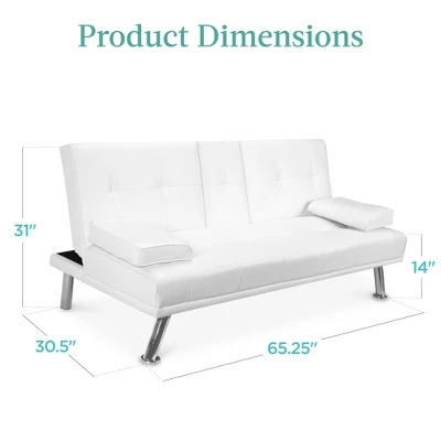 Best Choice Products Modern Faux Leather Convertible Futon Sofa W/ Removable Armrests, Metal Legs, 2 Cupholders - White 6 Best Choice Products Modern Faux Leather Convertible Futon Sofa W/ Removable Armrests, Metal Legs, 2 Cupholders - White - Image 6