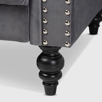 Emma Velvet Upholstered Button Tufted Chesterfield Sofa - Baxton Studio 6 Emma Velvet Upholstered Button Tufted Chesterfield Sofa - Baxton Studio - Image 6