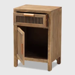 Clement 1 Door And 1 Drawer Wood Spindle Nightstand Brown - Baxton Studio