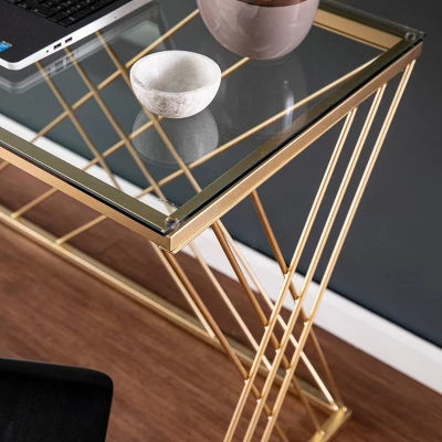 Oaknut Modern Glass Top Desk Gold - Aiden Lane 1 Oaknut Modern Glass Top Desk Gold - Aiden Lane
