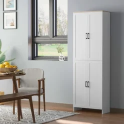 HOMCOM 72" Freestanding Kitchen Pantry, 4-Door Storage Cabinet Organizer With Adjustable Shelves, Kitchen Cabinet With Doors And Shelves, White -Furniture Haven Shop GUEST 29c67afd 723e 49ca b737 a41c3df6d08d