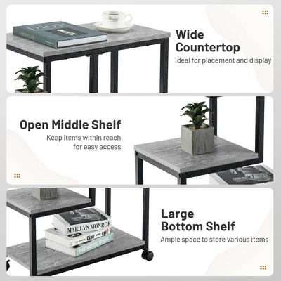 Costway 3 Tier Side Table With Casters Mobile End Table Storage For Living Room Bedroom 8 Costway 3 Tier Side Table With Casters Mobile End Table Storage For Living Room Bedroom - Image 8