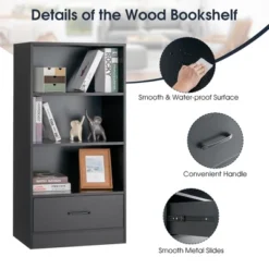 Costway 48'' Tall 4-tier Storage Shelf Wood Bookcase W/Drawer Home Organizer Display Rack -Furniture Haven Shop GUEST 2b735185 764e 491d 9619 476ab75ab85b