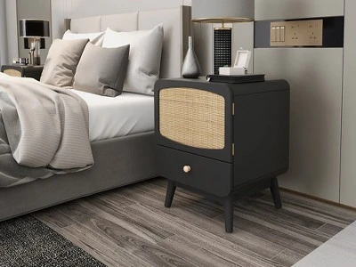 Alyson 22.13'' H X 15.75'' W X 15.75'' D Carry With 1 Rattan Doors And 1 Drawer Nightstand With Storage-The Pop Maison 3 Alyson 22.13'' H X 15.75'' W X 15.75'' D Carry With 1 Rattan Doors And 1 Drawer Nightstand With Storage-The Pop Maison - Image 3