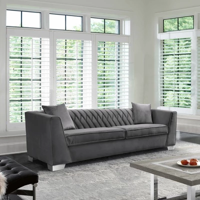 Cambridge Contemporary Sofa Velvet Dark Gray - Armen Living 2 Cambridge Contemporary Sofa Velvet Dark Gray - Armen Living - Image 2