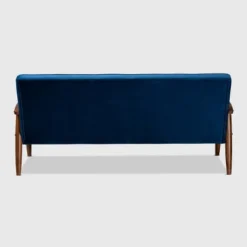 Sorrento Velvet Upholstered Wooden 3 Seater Sofa Navy Blue/Brown - Baxton Studio -Furniture Haven Shop GUEST 2d58ab20 d8a2 4a0d 84d5 081406871841