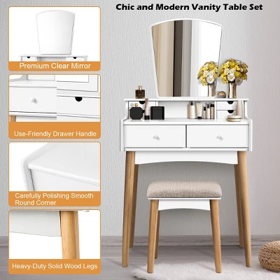 Costway Vanity Table 6 Dressing Table Cushioned Stool Makeup Table 7 Costway Vanity Table 6 Dressing Table Cushioned Stool Makeup Table - Image 7