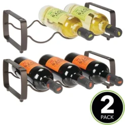 MDesign Metal Wine Rack Storage Organizer, 3 Bottles Each - 2 Pack