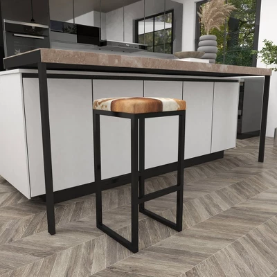 Industrial Cowhide And Metal Bar Height Stool Brown - Olivia & May 19 Industrial Cowhide And Metal Bar Height Stool Brown - Olivia & May - Image 19