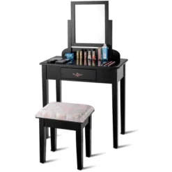 Costway Makeup Desk Vanity Dressing Table Square Stool 1 Large Black -Furniture Haven Shop GUEST 2f86217b dc3d 42af a415 de92c8b91756