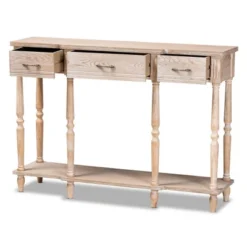 Hallan Wood 3 Drawer Console Table Oak Brown - Baxton Studio
