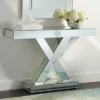 Studio 55D Modern Mirrored Rectangular Console Table 46 1/2" X 13" Silver Glass Mosaic X-Frame For Living Room Home House Entryway