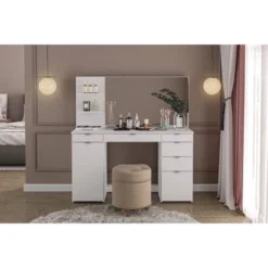 Amelia Vanity Table With Mirror White - Polifurniture -Furniture Haven Shop GUEST 31206edb 870b 4c93 96d3 336c51051914
