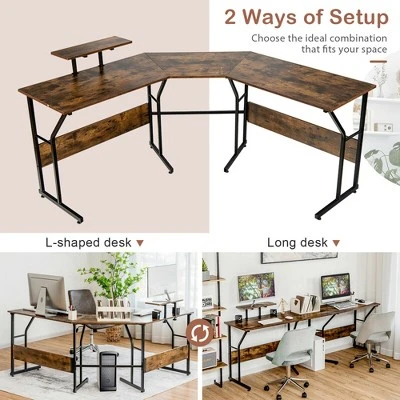 Costway 88.5'' L Shaped Reversible Computer Desk 2 Person Long Table Monitor Stand 5 Costway 88.5'' L Shaped Reversible Computer Desk 2 Person Long Table Monitor Stand - Image 5