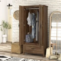 Nurembo 1 Drawer Wardrobe Closet Distressed Walnut - HOMES: Inside + Out 13 Nurembo 1 Drawer Wardrobe Closet Distressed Walnut - HOMES: Inside + Out -Furniture Haven Shop GUEST 325f4d6f bb7b 4dd4 be44 e536f4355469