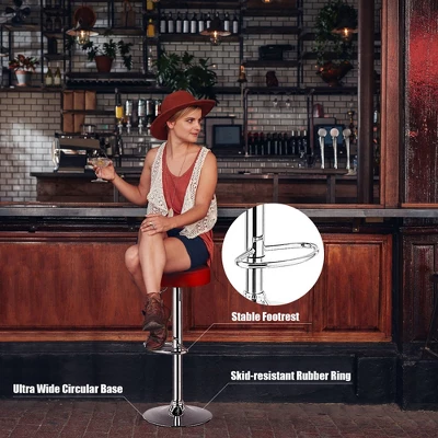 Costway 1 PC Round Bar Stool Adjustable Swivel Pub Chair U Leather With Footrest White Black Red 5 Costway 1 PC Round Bar Stool Adjustable Swivel Pub Chair U Leather With Footrest White Black Red - Image 5