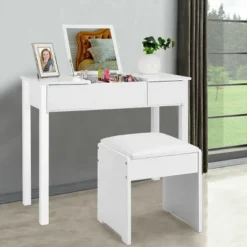 Costway White Vanity Dressing Table Furniture Stool Storage Box -Furniture Haven Shop GUEST 33ba1ac1 5620 45ea a377 135f476e9069
