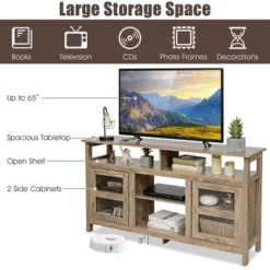 Costway 58'' TV Stand Entertainment Console Center W/ 2 Cabinets Up To 65'' GreyBlackWalnut -Furniture Haven Shop GUEST 3417d174 06a5 49d9 a0f7 c77be2e5bb52