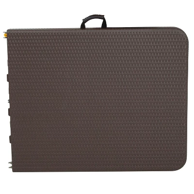 Emma And Oliver 6-Foot Bi-Fold Brown Rattan Plastic Folding Table With Handle - Event Table 1 Emma And Oliver 6-Foot Bi-Fold Brown Rattan Plastic Folding Table With Handle - Event Table