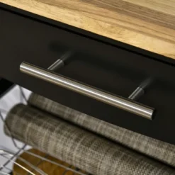 HOMCOM 3-Tier Utility Kitchen Cart With Handle Bar, Steel Basket Rolling Cart, Food Storage Service Trolley With Drawer, Rubber Wood Top, Black 9 HOMCOM 3-Tier Utility Kitchen Cart With Handle Bar, Steel Basket Rolling Cart, Food Storage Service Trolley With Drawer, Rubber Wood Top, Black -Furniture Haven Shop GUEST 349d32fd d45c 44af b232 26b6760ff5d5