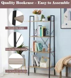 LuxenHome 4-Shelf 58.3" X 23.62" W Wood And Metal Ladder Bookcase. 16 LuxenHome 4-Shelf 58.3" X 23.62" W Wood And Metal Ladder Bookcase. -Furniture Haven Shop GUEST 3576a321 177a 4c4f 8424 a5f0b9388fe2