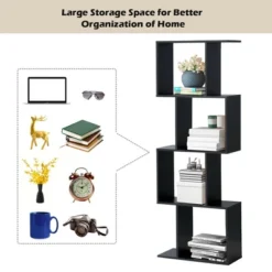 Costway 4-tier S-Shaped Bookcase Free Standing Storage Rack Wooden Display Decor Black 14 Costway 4-tier S-Shaped Bookcase Free Standing Storage Rack Wooden Display Decor Black -Furniture Haven Shop GUEST 35baf083 1c3e 427b 932c ebe8db5d0213