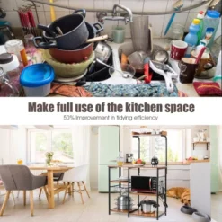 Costway 4-Tier Vintage Kitchen Baker's Rack Utility Microwave Stand W/ Basket & 5 Hooks 17 Costway 4-Tier Vintage Kitchen Baker's Rack Utility Microwave Stand W/ Basket & 5 Hooks -Furniture Haven Shop GUEST 35d07c6d a2e8 421e afce 68a26e7dc0e2