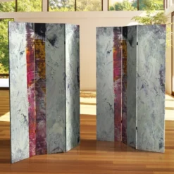 6" Double Sided November Light Canvas Room Divider Gray - Oriental Furniture