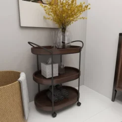 Wood 3 Tier Oval Tray Cart Brown - Olivia & May -Furniture Haven Shop GUEST 35f3d70d d648 4c6c abb6 2b99c82e1445