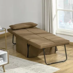 HOMCOM 4-in-1 Multi Function Folding Single Sofa Bed With Retractable Footrest, Convertible Sleeper With Adjustable Backrest, Brown