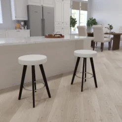 Merrick Lane Contemporary Counter Stool With Retro 4-Point Wood Legs And Metal Footrest