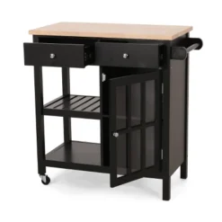 Byway Contemporary Kitchen Cart With Wheels Black/Natural - Christopher Knight Home -Furniture Haven Shop GUEST 37d7f440 7fc8 4a73 b201 5808152b7756