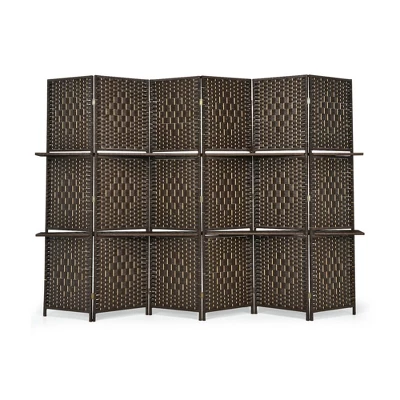 Costway 6 Panel Folding Room Divider 6Ft Weave Fiber Screen W/ 2 Display Shelves 9 Costway 6 Panel Folding Room Divider 6Ft Weave Fiber Screen W/ 2 Display Shelves - Image 9
